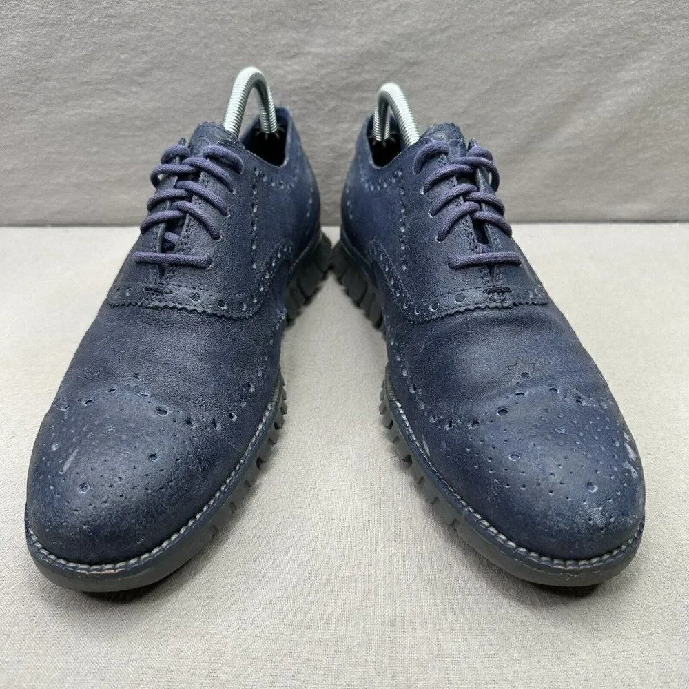 Cole Haan ZeroGrand Mens Size 8.5 (M) Wingtip Oxford Blue Leather‎ Dress Shoes